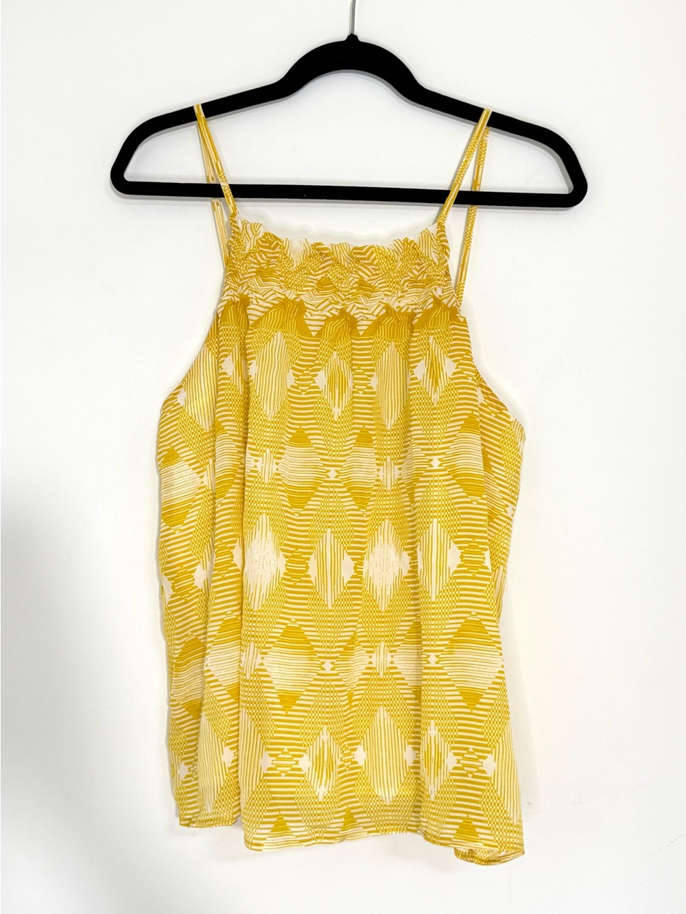 Greylin Yellow Geometric Tribal Smocked Neck Silk Cami Camisole Top Boho Large
